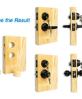 Pro Grade Door Lock Installation Kit With No Sweat Adjustable Guide Jig And Dual Hole Saw Set Plus Hex Key, wood door lock mock-up.