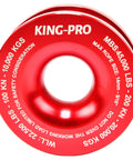 Red 45000 Lbs Snatch Recovery Ring for Off Road Vehicles, made from 7075 aluminum alloy, featuring branding and load specifications.