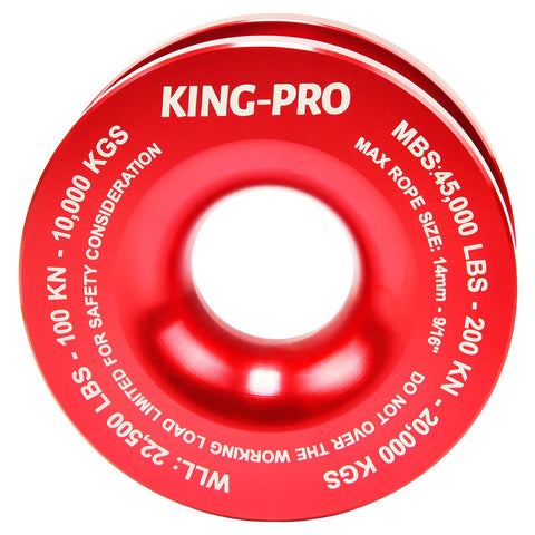 Red 45000 Lbs Snatch Recovery Ring for Off Road Vehicles, made from 7075 aluminum alloy, featuring branding and load specifications.