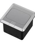 Pop Up Floor Outlet With 20 Amp GFCI, Stainless Steel Recessed Floor Box, silver finish, closed position view