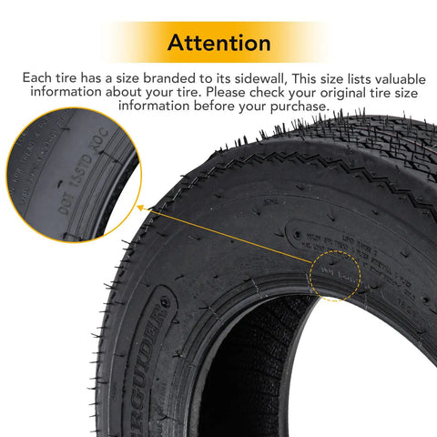 Close-up of All Weather Radial Trailer Tire Set 4.80-12 6PR Load Range C showing sidewall details and tread pattern.