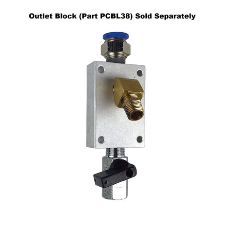Five Piece Push To Connect Outlet Block Fittings Kit with brass and aluminum parts, used for half inch tubing connections.