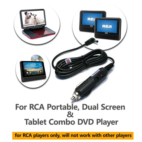Car Charger For RCA Portable DVD TV Combo Players And Celestron Telescopes, Dual Screen 12V Power Cord with plug and adapters.