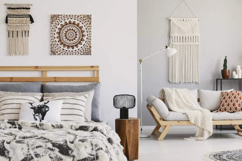 Modern living room with 100 Percent Cotton Twisted Rope White Half Inch By 320 Feet USA Made Natural Cord wall hangings