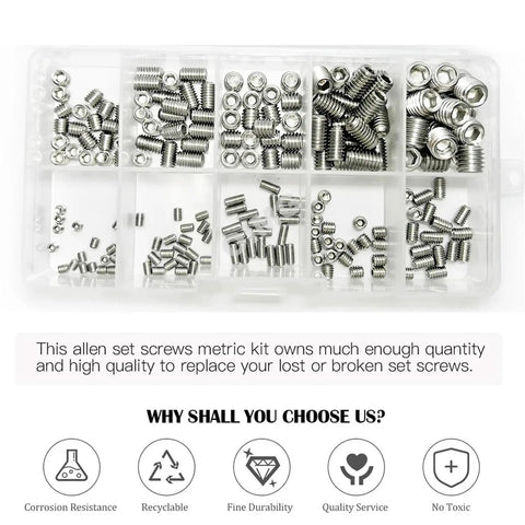 Dope Hex Screws Kit With 304 Stainless Steel Internal Drive Cup Point Headless Set Screws For Door Handles visible in organizer box