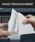 Hands disassembling 6 Inch Anthracite Dryer Vent Hood Duct Cover For Walls Or Ceiling ABS Plastic Protection Hood With Rain Shield And Backdraft Damper Exhaust Vent Cover For Indoor Outdoor Use.