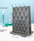 Double-sided 54 Pegs Lab Drying Rack with Removable Design, Inclined Water Outlet, and Storage Table on Lab Bench