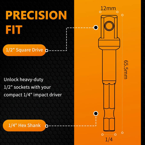 Diagram of 4 Pack 1/4 To 1/2 Inch Socket Adapter Set For Impact Drivers And Drills Turn Your Tool Into A 1/2 Inch Monster