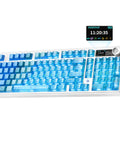 Dual 8K Wireless Mechanical Keyboard With Blue Lychee Switches, Sick Built In TFT Display, Dope Knurled Volume Dial, Win Mac Ready, Premium Fire Gear For Lightning Fast Gameplay, showing blue keycaps and TFT display.
