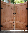 Wooden gate with 24 Inch Cane Bolt Drop Rod Gate Hardware Heavy Duty Black Solid Steel Ground Latch For stability and security