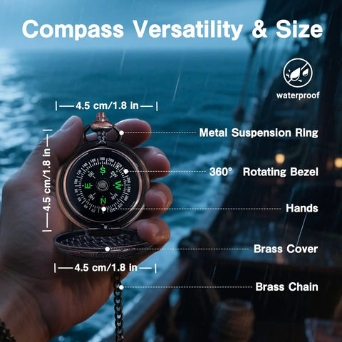 Old School Retro Pirate Spyglass 25x30 Portable Collapsible Telescope Handheld Monocular With Compass Vintage Style For Camping Hunting Boating Gifts And Outdoor Adventure, brass compass