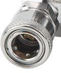 Close-up of 3 Way Quick Connect Air Hose Splitter Universal Type Male Thread Swivel Air Compressor Fittings Round Air Splitter Manifold G1/2