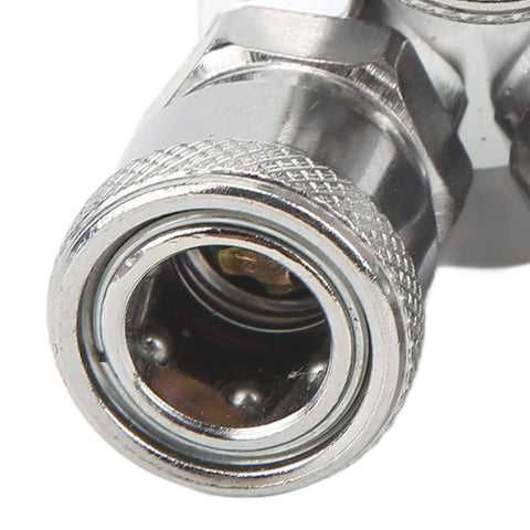 Close-up of 3 Way Quick Connect Air Hose Splitter Universal Type Male Thread Swivel Air Compressor Fittings Round Air Splitter Manifold G1/2