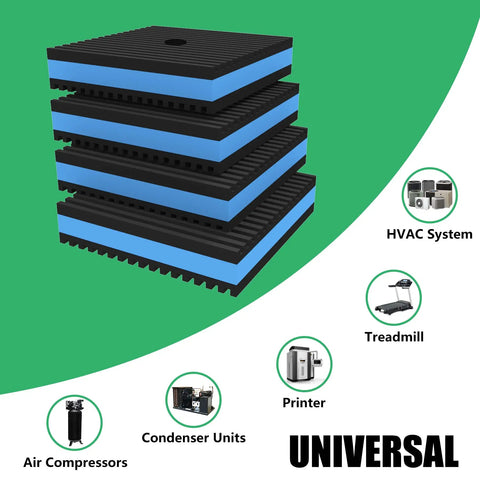 Dang Sturdy Heavy Duty Rubber Anti Vibration Pads 6X6X7/8 Inch featuring an Eva core, stacked for air compressors and HVAC systems.
