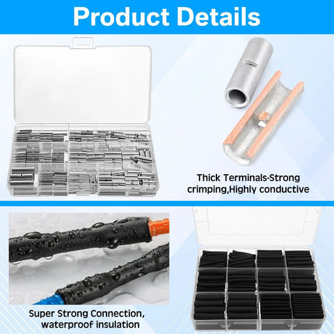 All In One Wiring Repair Kit With 380 Pcs Non Insulated Butt Connectors And 400 Pcs Heat Shrink Tubing Include Durable Crimping Tool