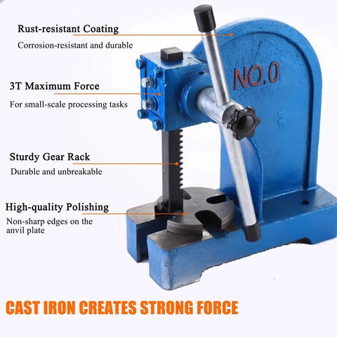 Heavy Duty Manual Arbor Press Rock Solid Cast Iron Desktop Punch Machine with a smooth lever for small-scale tasks.