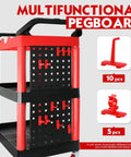 Auto Detailing Cart With Wheels, 3 Tier Car Wash Organizer With Hanging Boards And Hooks, Heavy Duty ABS Construction