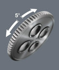 Close-up of the 72-teeth ratchet mechanism from the Zyklop Pocket Ratchet Set Imperial 1 With Integrated Bit Magazine, 13-Piece Kit.