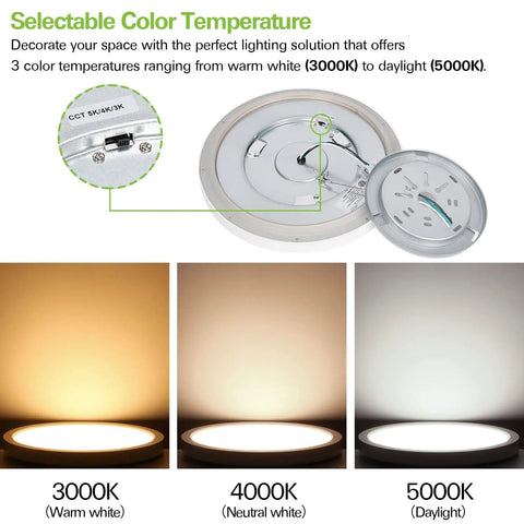 2 Pack 13 Inch LED Flush Mount Ceiling Light With Night Light, Dimmable Flat Panel Fixture showing 3000K 4000K 5000K color options