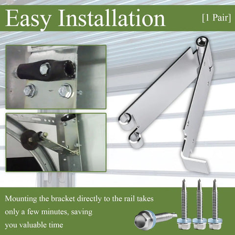 1 Pair Low Headroom Garage Door Top Bracket Set for Standard Lift Doors with screws for adding extra clearance above door.