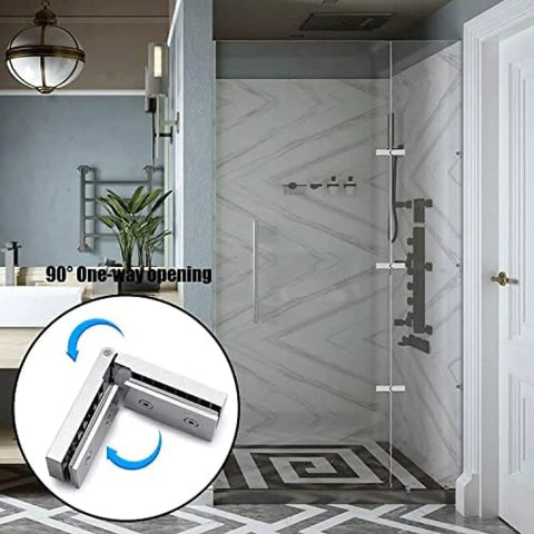 Durable 2 Pack 304 Stainless Steel Shower Door Hinges For 8-12mm Glass, Bright Silver 180° Pivot Clip, in bathroom