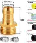Garden Hose Repair Fittings With Clamps Pro Grade Heavy Duty Fits Three Quarter Inch Or Five Eighth Inch Brass Male Thread Hose Connector Water Hose Repair Replacement Coupling Kit Two Pack shown with dimensions and clamp size description