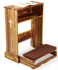 Solid Wood Prayer Bench With Shelf Comfy Cushioned Kneeler And Table Chair Rustic 23 X 20 X 32 Inches Padded Kneeler