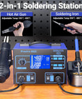 2-In-1 Soldering And Hot Air Rework Station With Large LCD Display PID Temperature Control Auto And Manual Hot Air Modes Sleep Function For Iron Perfect For SMD Rework And Electronics Repair 750W Beast