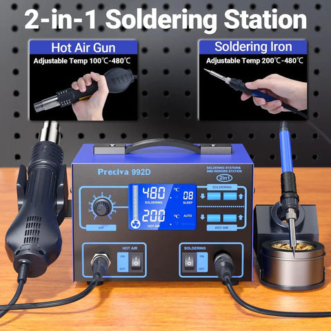 2-In-1 Soldering And Hot Air Rework Station With Large LCD Display PID Temperature Control Auto And Manual Hot Air Modes Sleep Function For Iron Perfect For SMD Rework And Electronics Repair 750W Beast