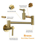 Gold Brass Pot Filler Faucet With Two Handles Wall Mount Single Hole Stretchable Swing Arm Double Joint Above Stove Lead Free