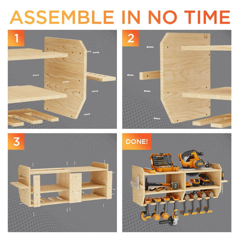 Power Tool Organizer Wall Mount With Magnetic Holder And Slots For Cordless Drill Storage In Woodshop Large Capacity Garage Rack To Hold Drills Tools And More