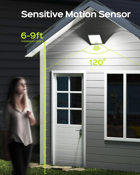 Outdoor Solar Lights With Motion Sensor, 113 LED Cool White Waterproof Dusk To Dawn Security Spotlight installed above door