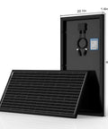 100W 12V Monocrystalline Solar Panel For Off Grid Power, IP67 Waterproof And Ultra Lightweight, angled view with dimensions and connectors