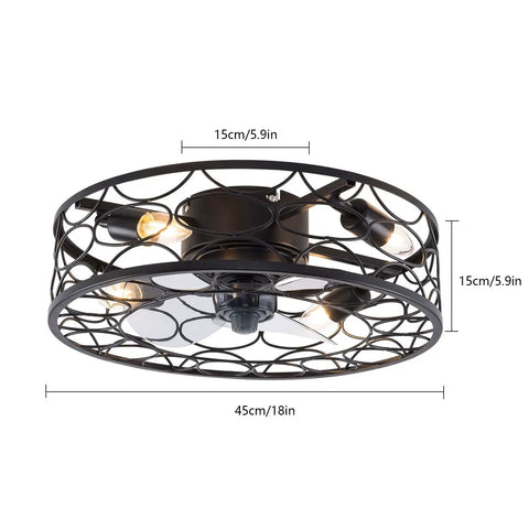 ALSKXaxna Ceiling Fan with Light 30W 3 Blades Pure Copper Motor for Bedroom, 18in black ceiling light fixture with circular design.