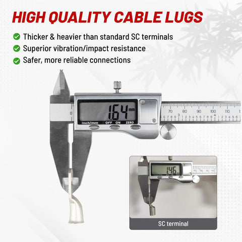 Digital caliper measuring Marine Grade Wire Lugs Set 20 Pcs 6 AWG Five Sixteenth Inch Tinned Copper Ring Terminals