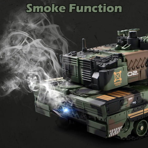 2.4GHz RC Tank With 360 Degree Turret BB Firing Auto Demo Sound Lights Smoke featuring rear view and smoke function