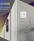 Durable 2-Gang Decorator Wall Plate for Light Switch and Receptacle, White Polycarbonate Thermoplastic, installed on wall