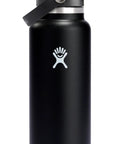40 Oz Insulated Stainless Steel Water Bottle With Wide Mouth And Leakproof Straw Cap No Spill Flip Lid Double Wall Keeps Drinks Cold Up To 24 Hours Black Finish Easy Carry Handle