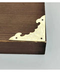 200-Piece Iron Corner Brackets Set In Antique Bronze, 40mm on wooden box corner, decorative pattern detail