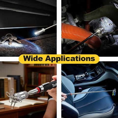 Magnetic Telescoping Pickup Tool With Led Light 8 Lb Lifting Capacity Extendable From 7.7 To 32 Inches used in various settings.