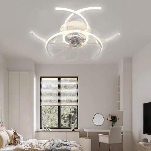 20.5 Inch Low Profile Ceiling Fan With Lights Bladeless Flower Shape Ceiling Light Fan With Remote Control 3 Color Temperature LED Dimmable Modern