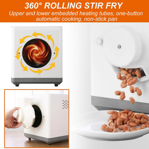 Pro Grade Digital Coffee Bean Roaster Machine With Smooth Three Point Three Pound Capacity and Straight Up Precise Temperature Controls, showing beans in non-stick pan.