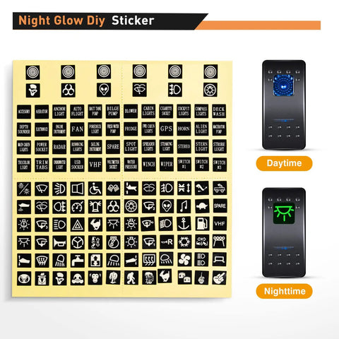 2 Gang Rocker Switch Panel All In One With Dual USB Charger And Volt Meter Waterproof 12V 24V DC For Cars Trucks Boats RVs Marine Outdoor Use Night Glow Stickers, sticker sheet