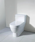Universal Elongated Toilet Seat With Soft Close Lid And Stainless Steel Hinges, Durable Thermoplastic, White, Installed View