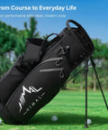 Black 14 Way Golf Stand Bag For Men And Women With Stand Feature Lightweight And Durable Golf Club Bag on grass with clubs