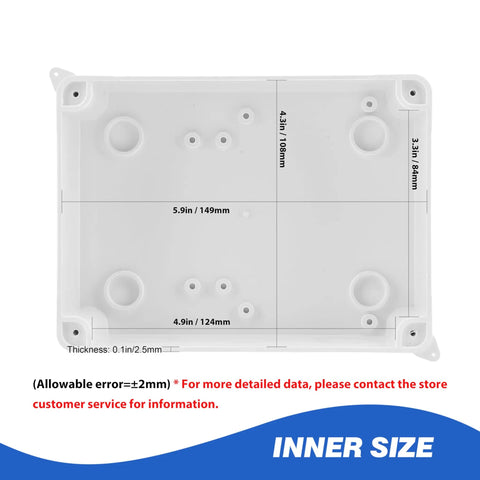 Inner dimensions of waterproof electrical junction box with 10 reserved holes, tough ABS enclosure, IP65 dustproof, weather resistant