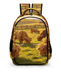 Sunset Farm Highland Cow Printed Unisex Backpack Large Capacity Dope Durable Polyester Fabric for School or Travel