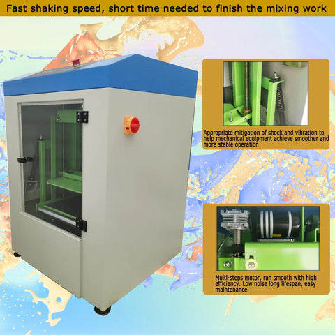 Heavy Duty Automatic Paint Shaker Mixer With No Sweat Auto Clamp And Hassle Free Timer For Quick Glue Paste Blending Up To 66 Pounds 110V Plug And Play Workshop Essentials side view showing motor and internal mechanisms.