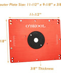 Motorized Router Lift For 3 5 Inch Routers Featuring Digital Controller Micro Adjustment Five Insert Rings And Cnc Aluminum Plate size 11-1/2" x 9-1/8" x 3/8" red