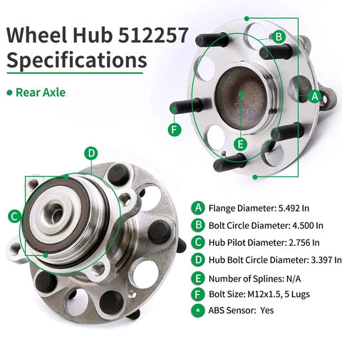 Rear Wheel Hub Bearing Assembly Set Of 2 For 2006 2011 Honda Civic LX DX ABS Models Direct Fit OE Replacement Hubs And Bearings 5 Lug Rear Left And Right detailed specifications view.